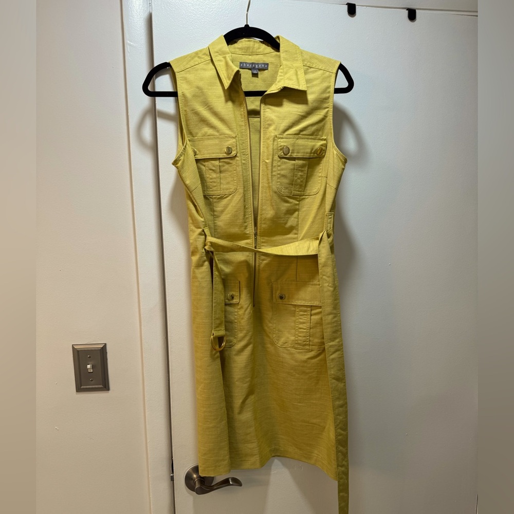 Yellow Sleeveless Belted Dress